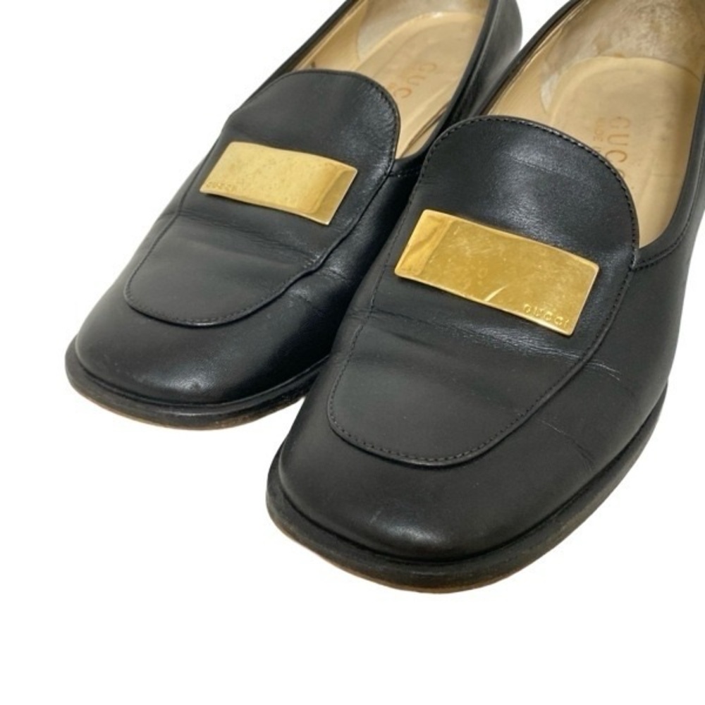 Gucci Black Leather Gold Plaque Loafers Vintage Women’s Size 6 - Picture 4 of 10